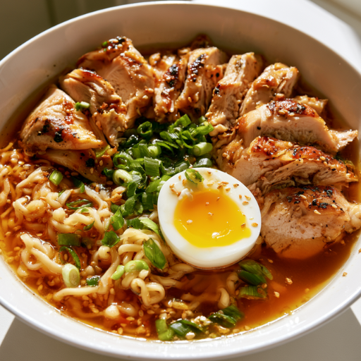 Ramen express au poulet et œuf mollet