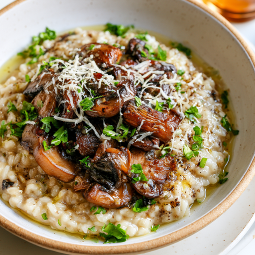 Risotto crémeux aux champignons et huile de truffe