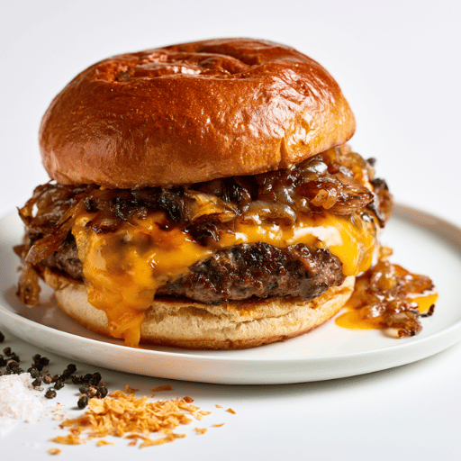 Burger maison au cheddar fondu et oignons confits